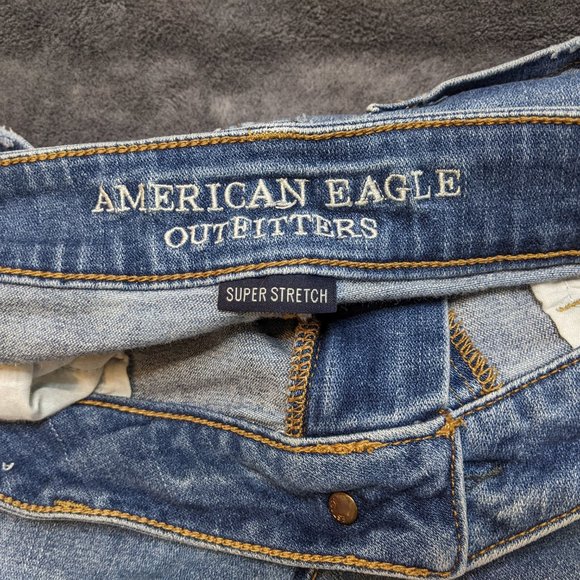 American Eagle Ripped Denim Shorts Distressed Skinny Fit Blue Jeans - Picture 4 of 6